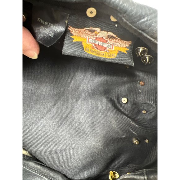 Harley Davidson Leather Cap with Pinback Pins Newsboy 2Large 26 Pins Vintage - Picture 11 of 14